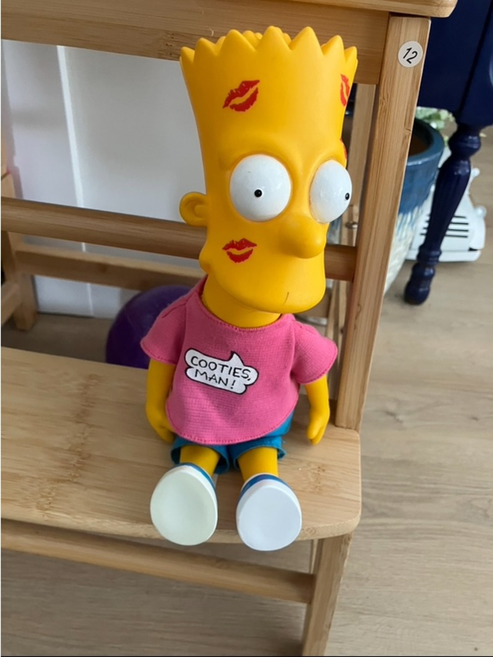 Vintage 1990 Dan Dee Toys Yellow Bart Simpson Figure with Pink 'Cooties Man' Tee